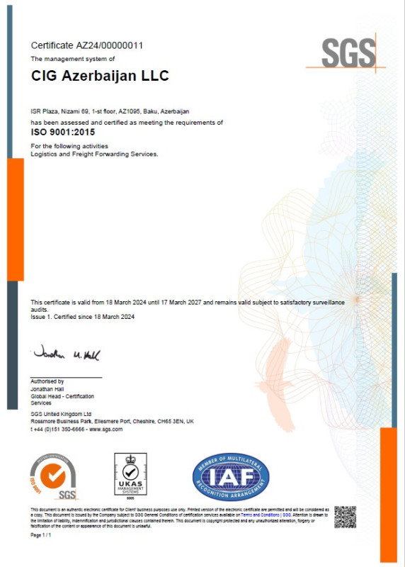 CIG Azerbaijan received SGS Certificate
